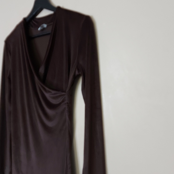 MaxMara stretch velvet faux wrapped side ruched long sleeve top - Picture 2 of 7
